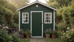 25 Real Dark Green Garden Shed With White Trim Ideas