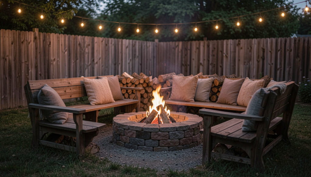 15 Safe Rustic Backyard Fire Pit Seating Ideas