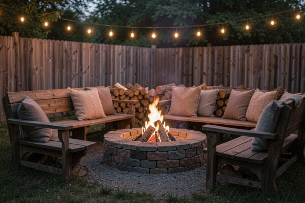 15 Safe Rustic Backyard Fire Pit Seating Ideas