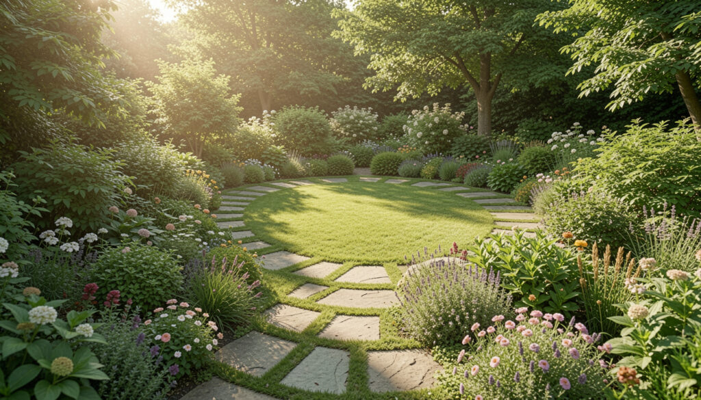 12 True Circular Lawn With Pathways Design