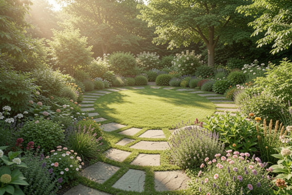 12 True Circular Lawn With Pathways Design