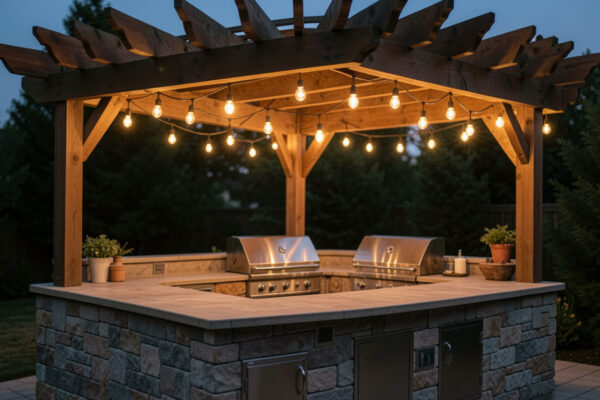 15 Bold Pergola Over Outdoor Kitchen Lighting Ideas